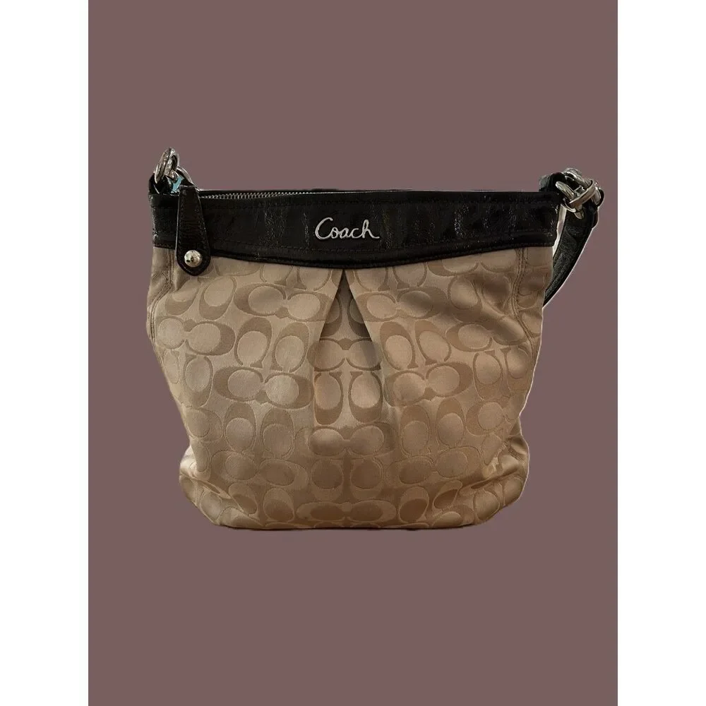 Coach Ashley Signature hippie shoulder bag jacquard canvas brown leather trim